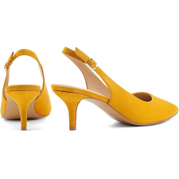 Women’s Yellow Suede Closed Pointed Toe Kitten Heels Slingback Pumps Shoes - Picture 6 of 6